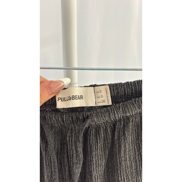 $50 PULL&BEAR Charcoal Ribbed Wide Leg Drawstring Lounge Pants Women's Size S - Picture 5 of 7